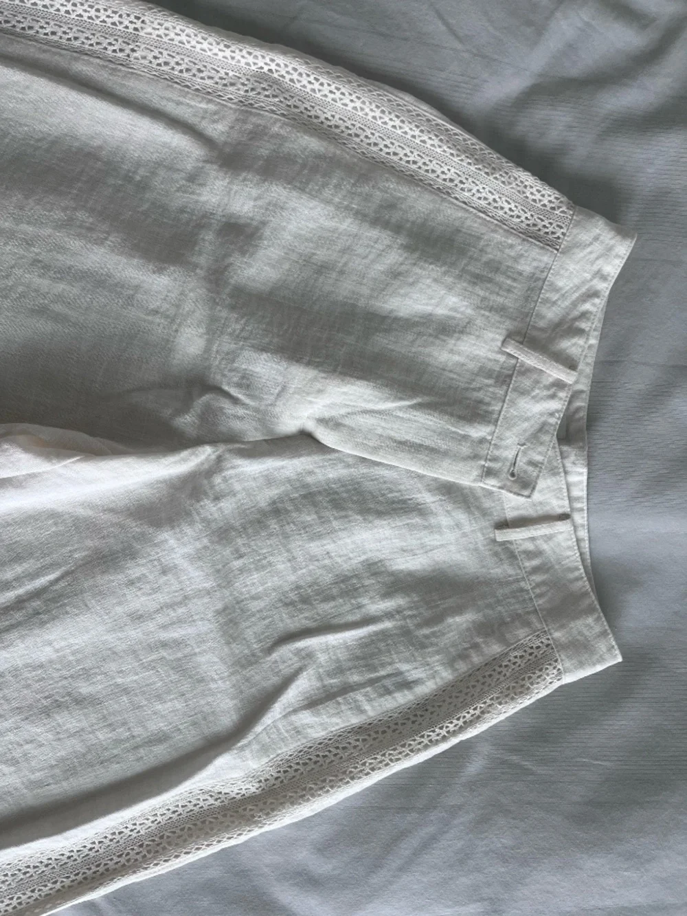NWOT Zara XS Side Lace Insert Straight Leg Pants Ecru Cream Ivory Linen Look